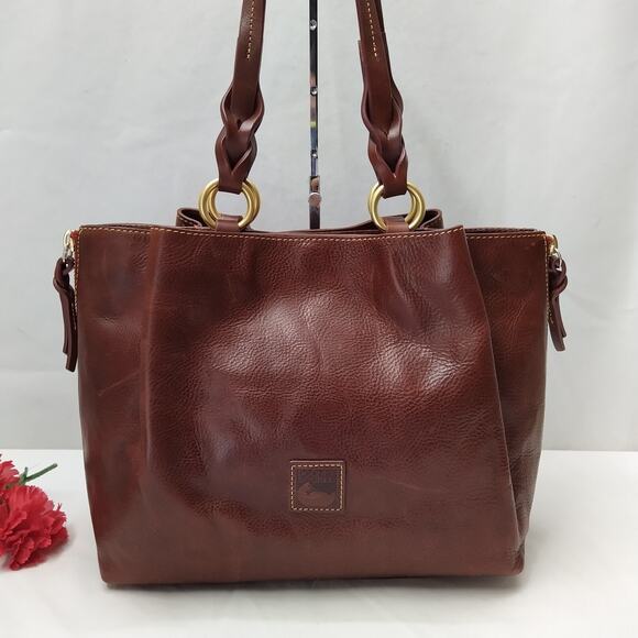 Dooney & Bourke Florentine Brown Leather Double Handle Large Tote Shoulder Bag - Picture 2 of 16
